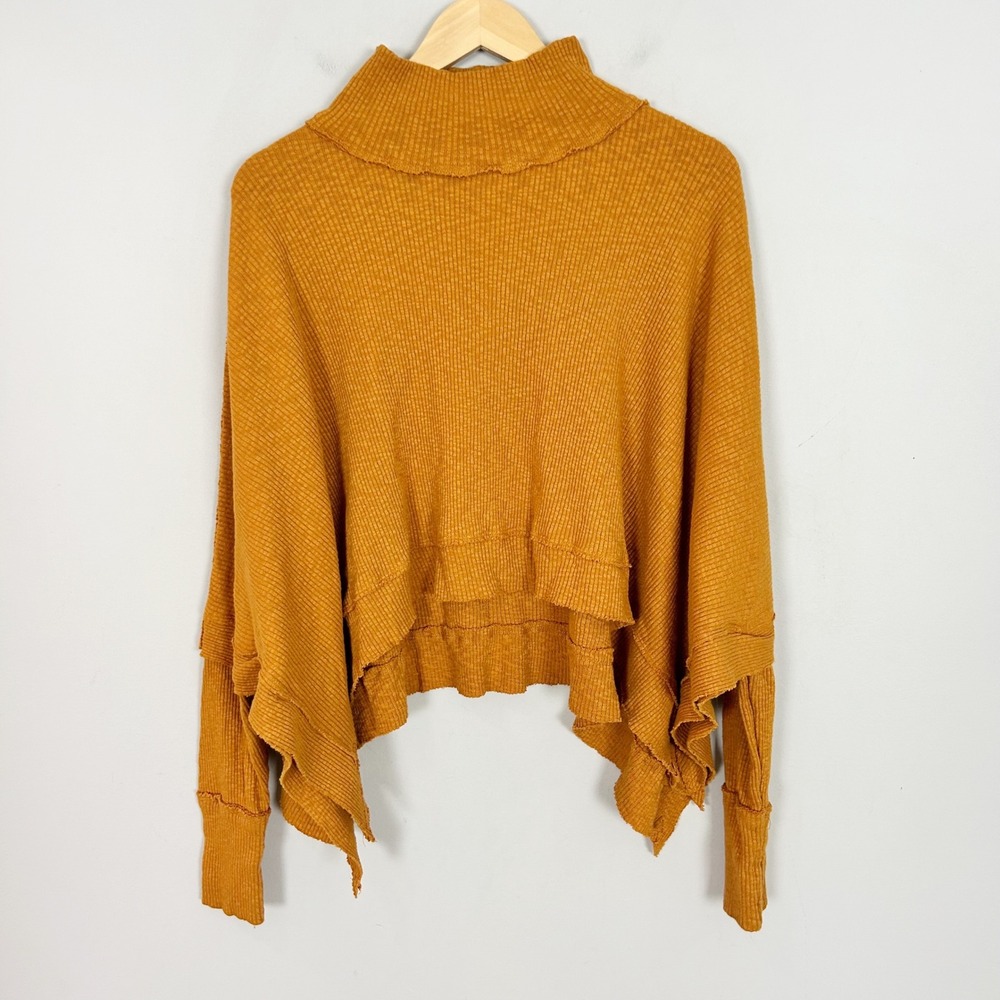 Free People We The Free Moon Daisy Sunbaby Yellow Thermal Mock Neck Top Sz Large